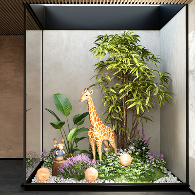  庭院景观小品 室内造景 绿植堆su模型 
