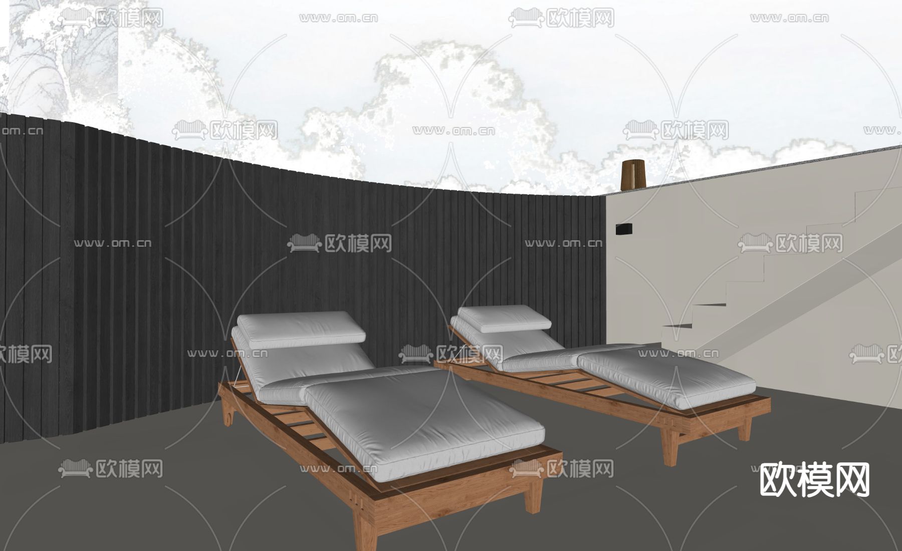 户外休闲沙滩椅 躺椅su模型下载（渲染图1）