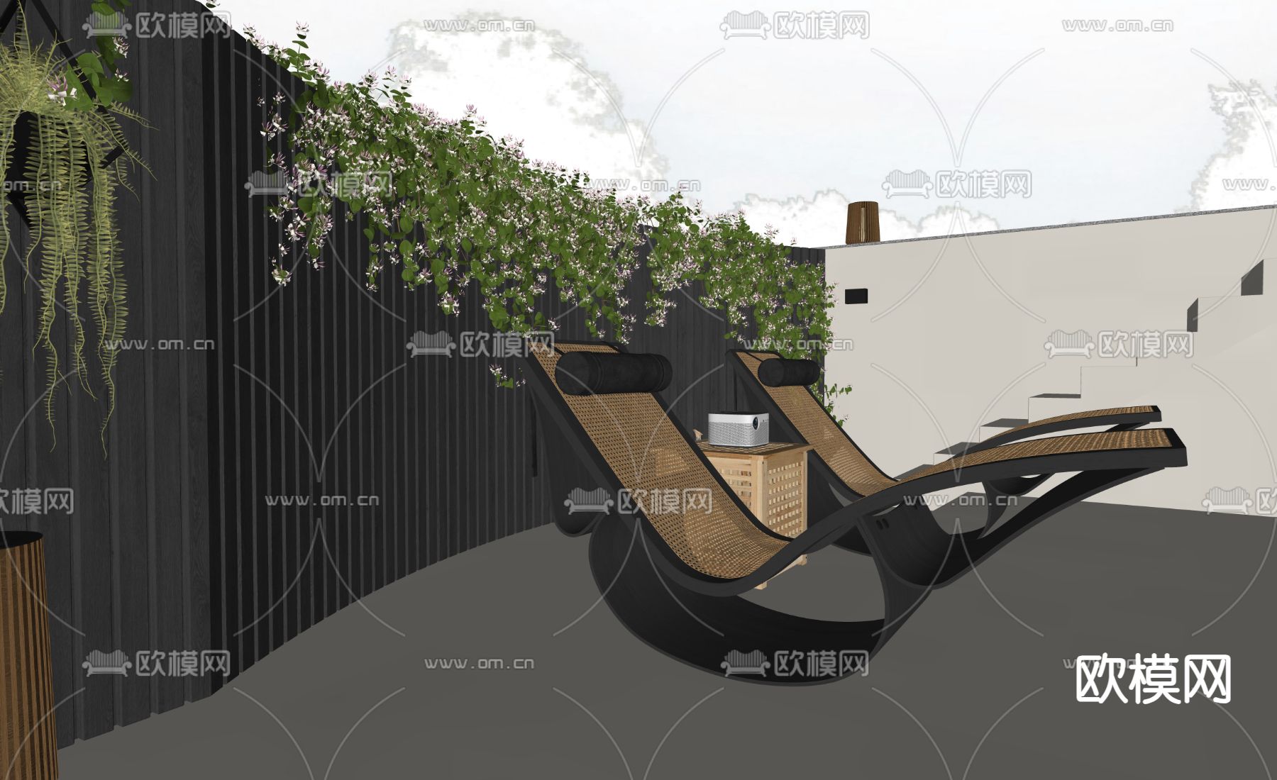 户外休闲躺椅 沙滩椅 摇摇椅su模型下载（渲染图1）