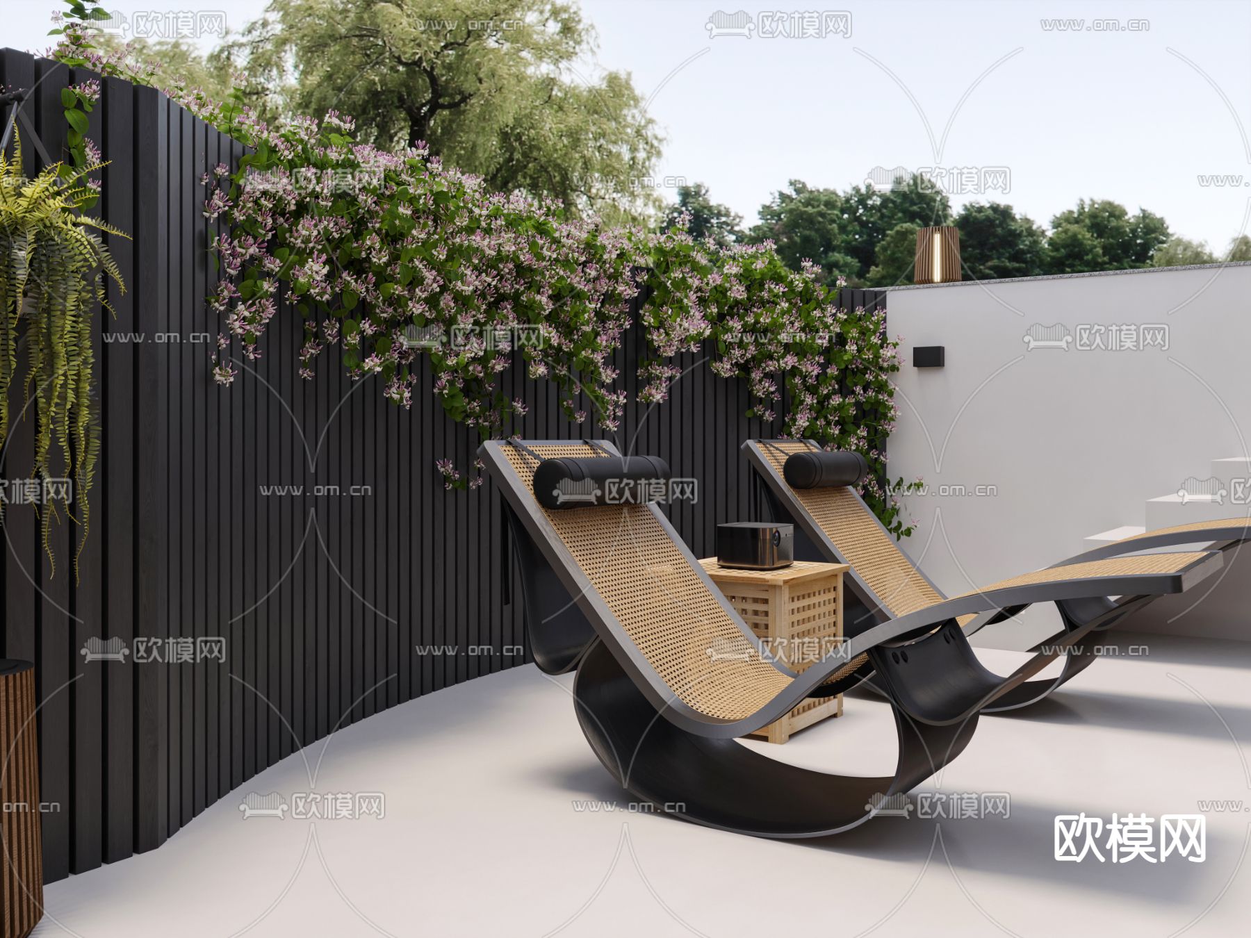 户外休闲躺椅 沙滩椅 摇摇椅su模型下载（渲染图2）
