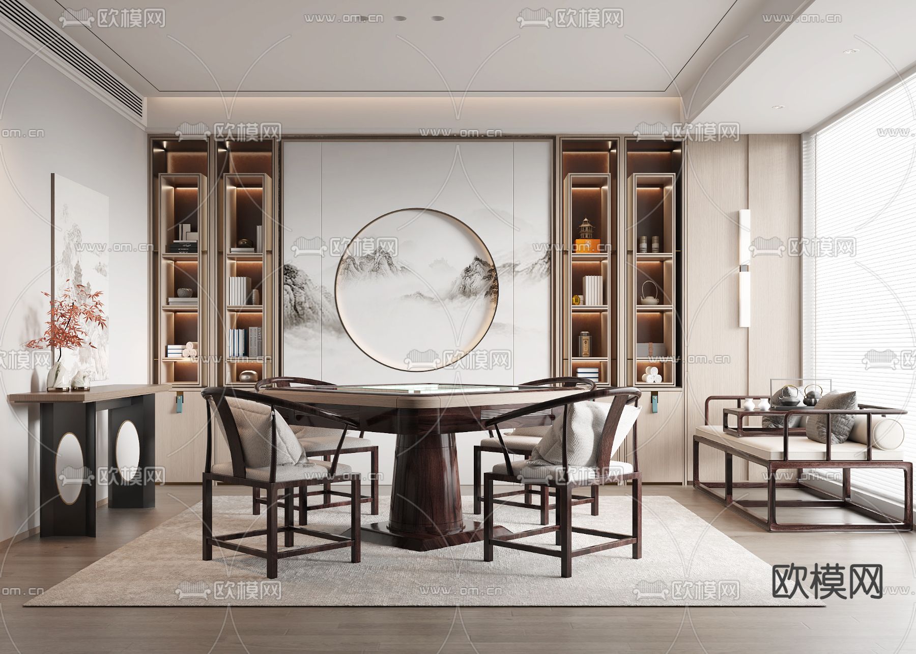 新中式棋牌室 麻将室3d模型下载