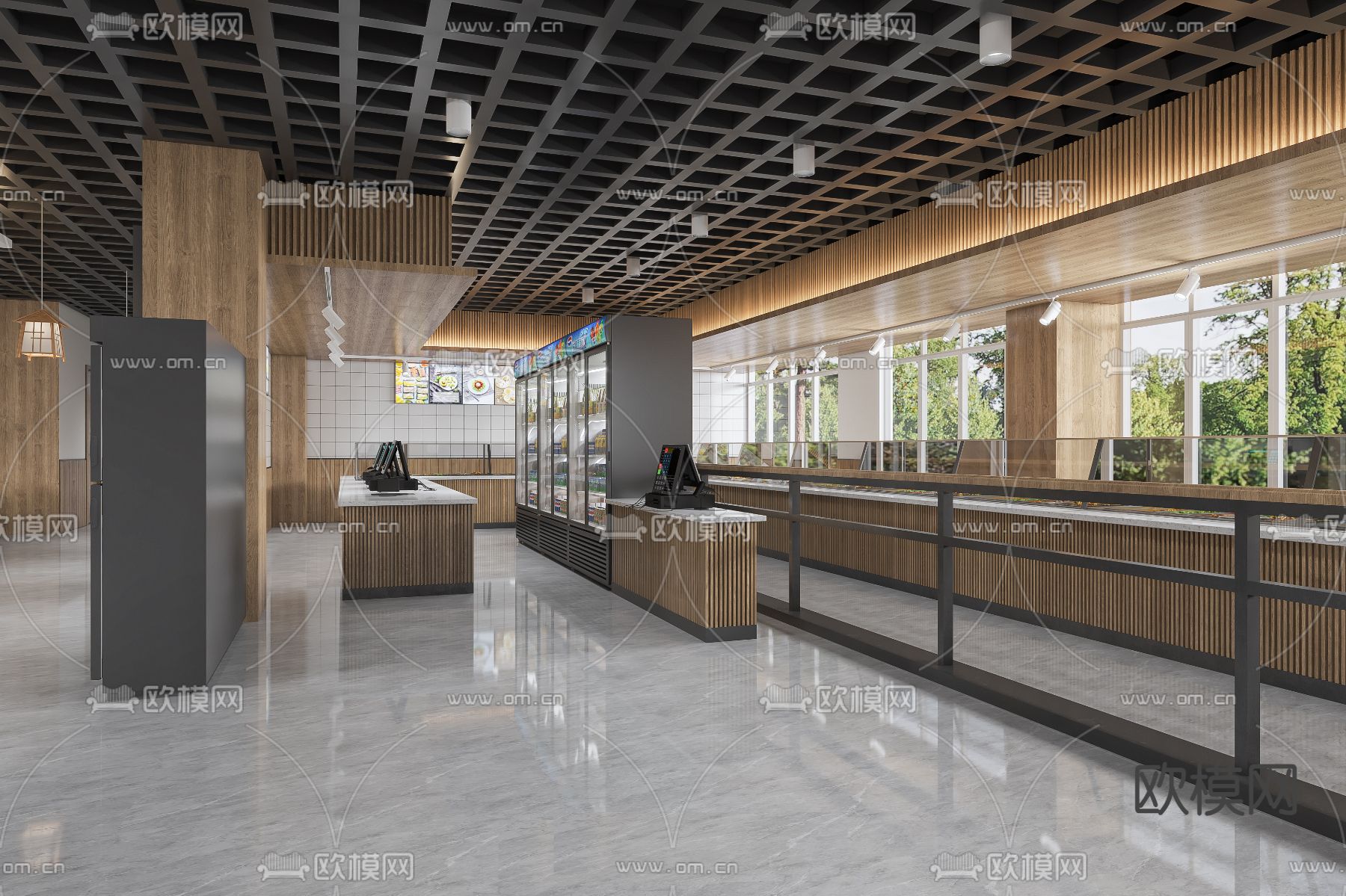 工装餐厅 食堂3d模型下载（渲染图1）