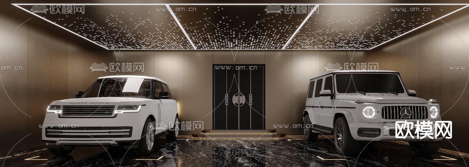 现代地下车库 停车场su模型下载（渲染图2）