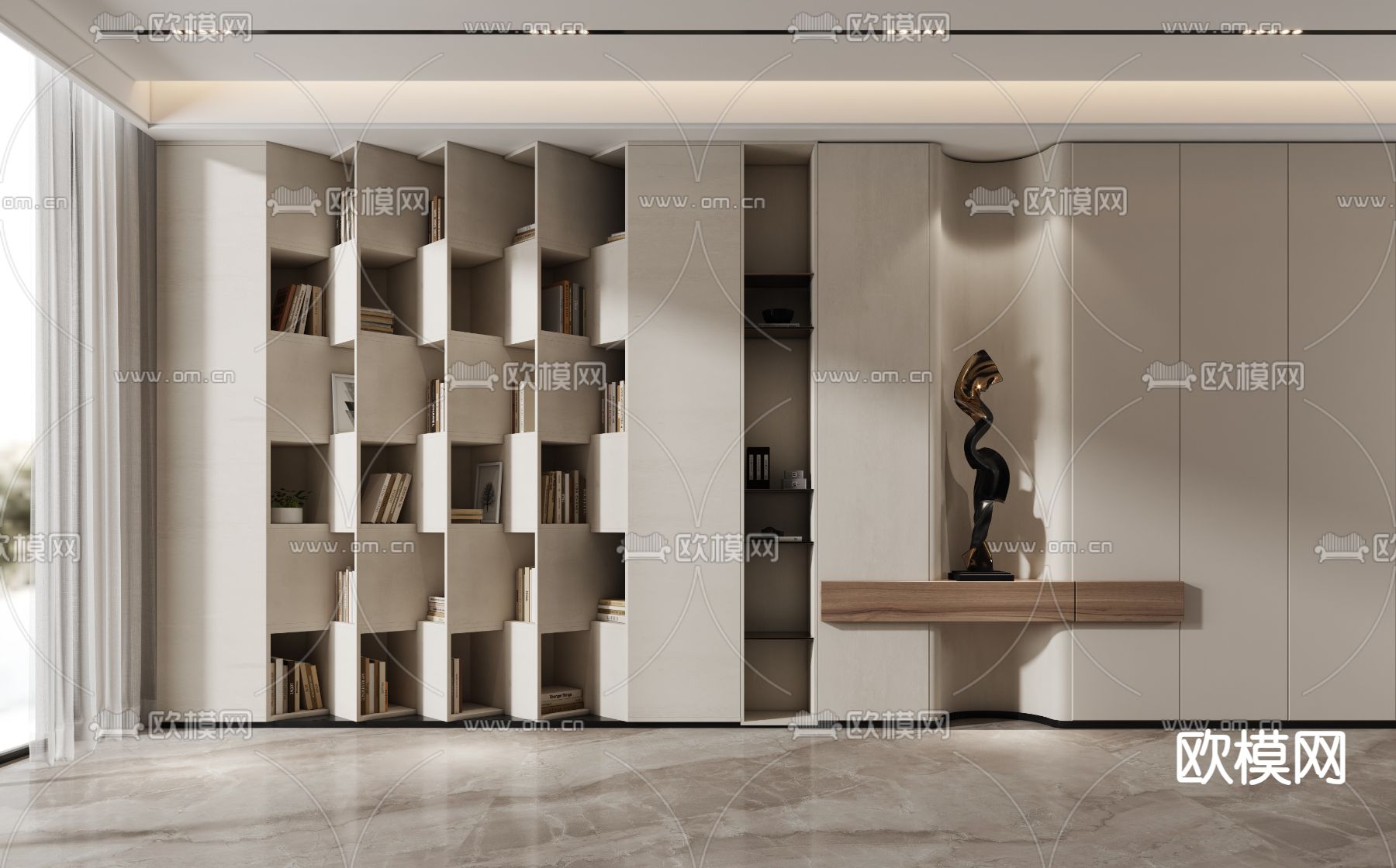 侘寂装饰柜 书柜3d模型下载