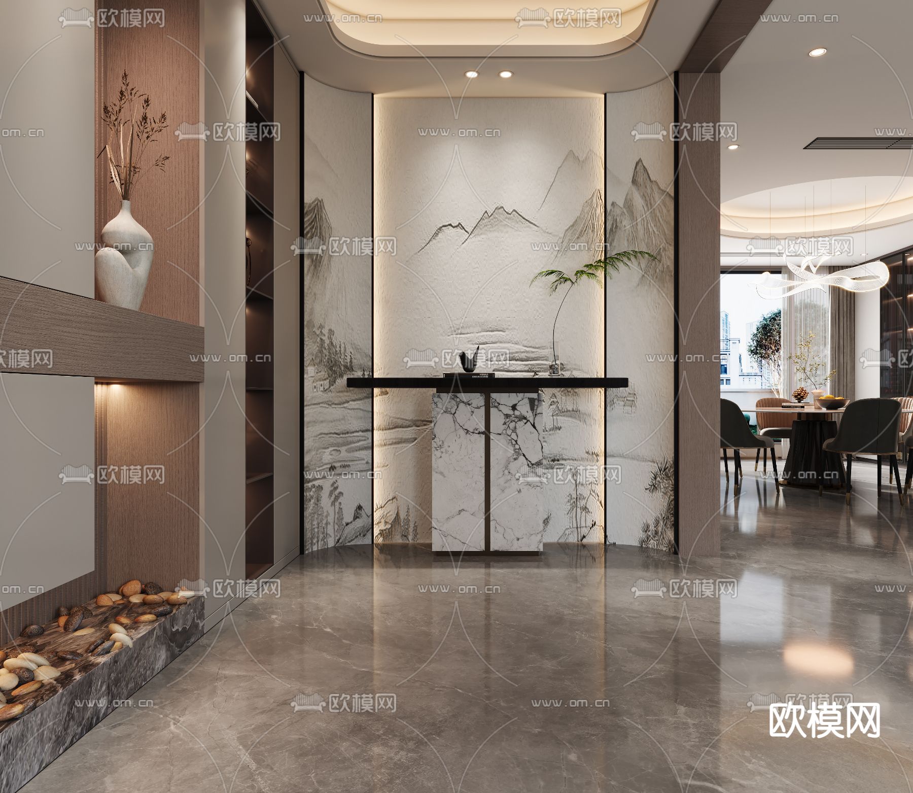 新中式玄关3d模型下载