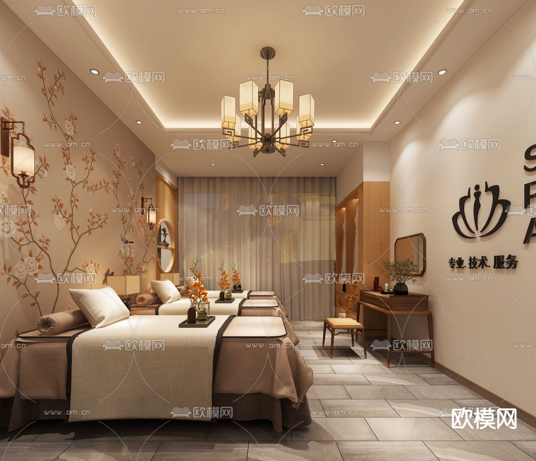 新中式美容院 前台前厅3d模型下载（渲染图1）