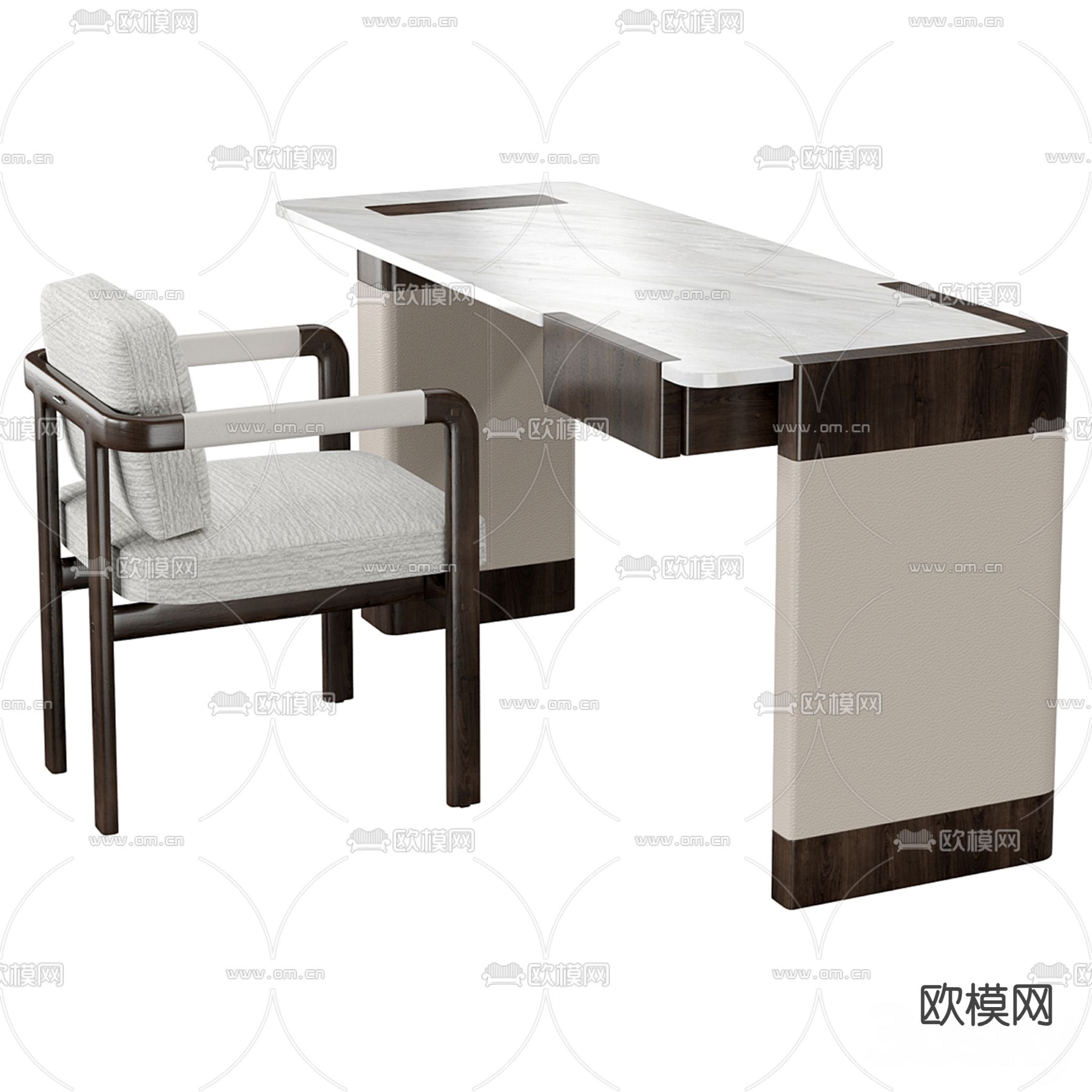 现代书桌椅 大理石桌面3d模型下载（渲染图2）