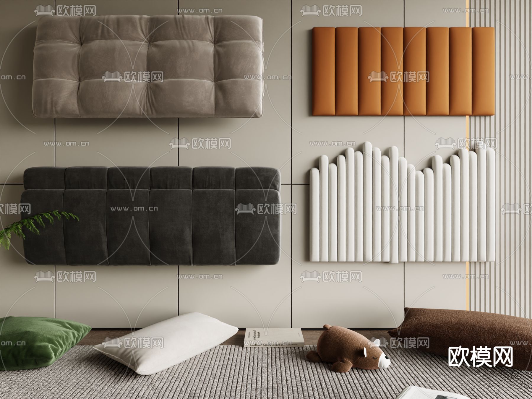 现代床靠背 软包3d模型下载