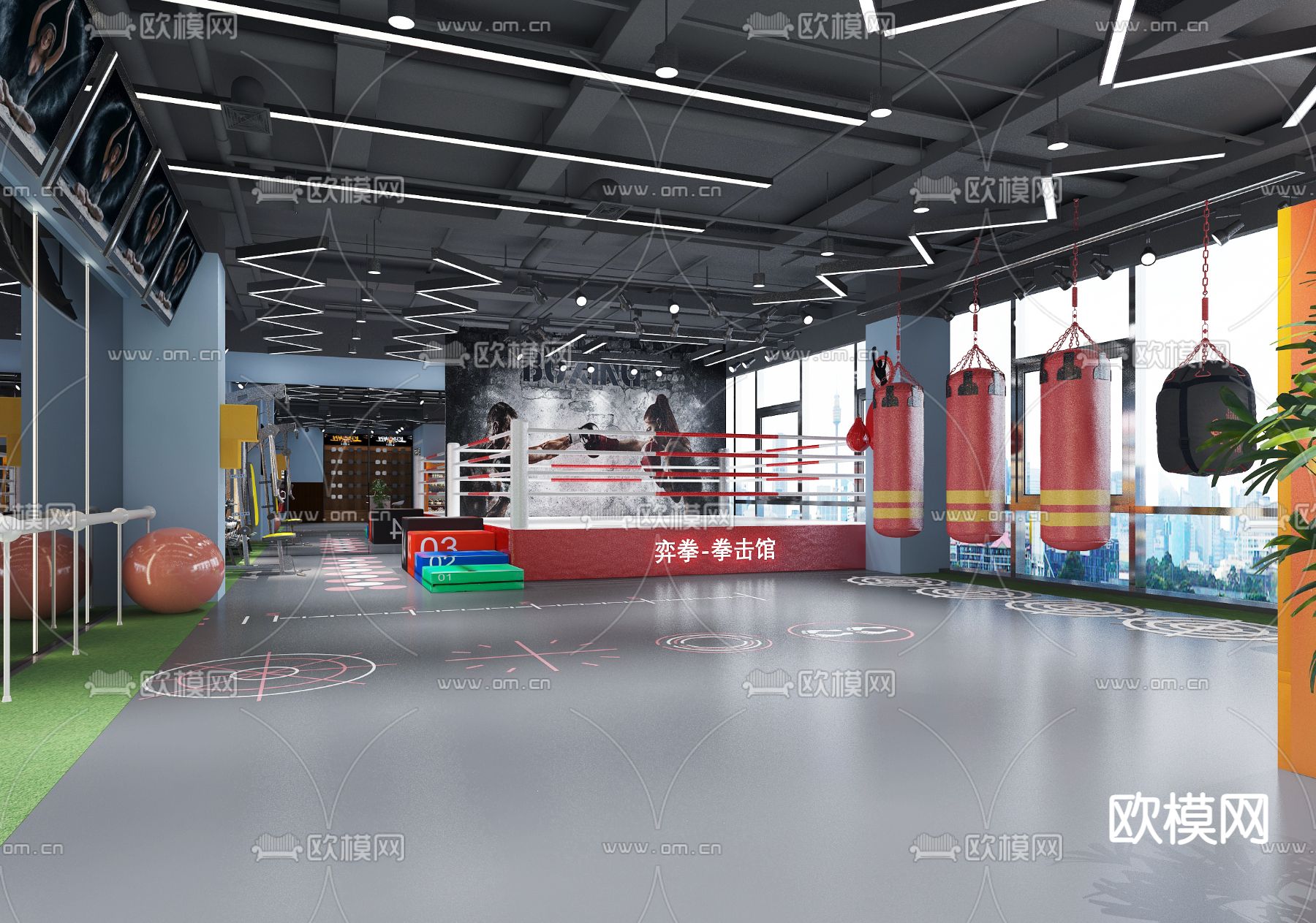 现代拳击馆3d模型下载（渲染图3）