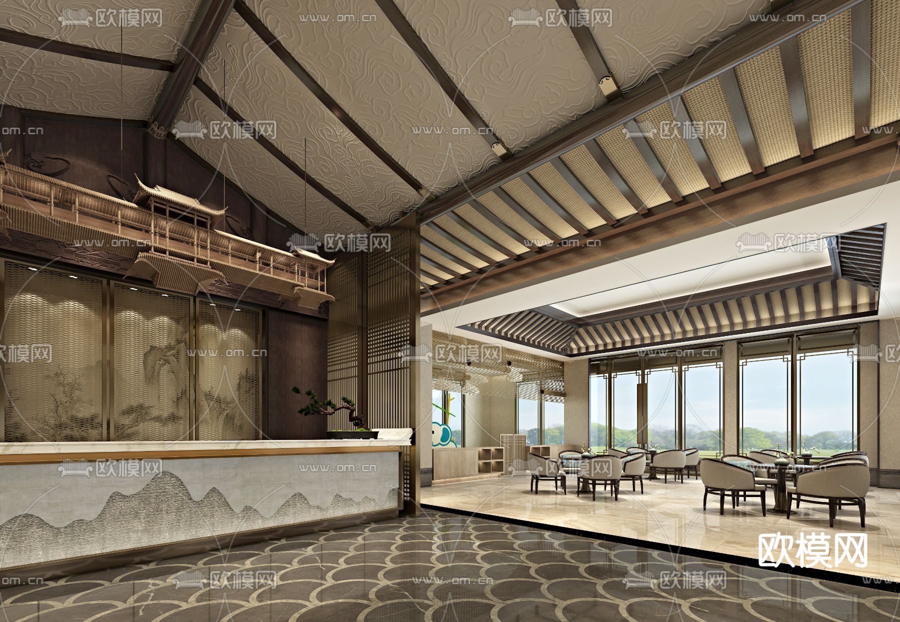 新中式售楼处 沙盘区3d模型下载（渲染图4）