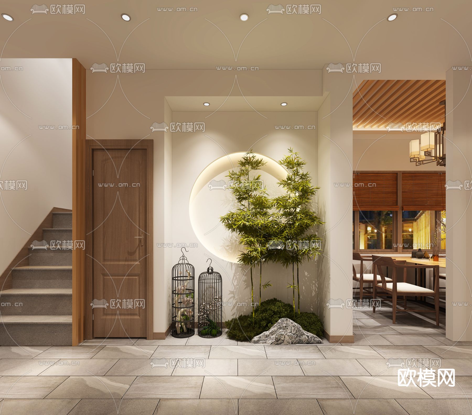 新中式美容院 前台前厅3d模型下载（渲染图3）