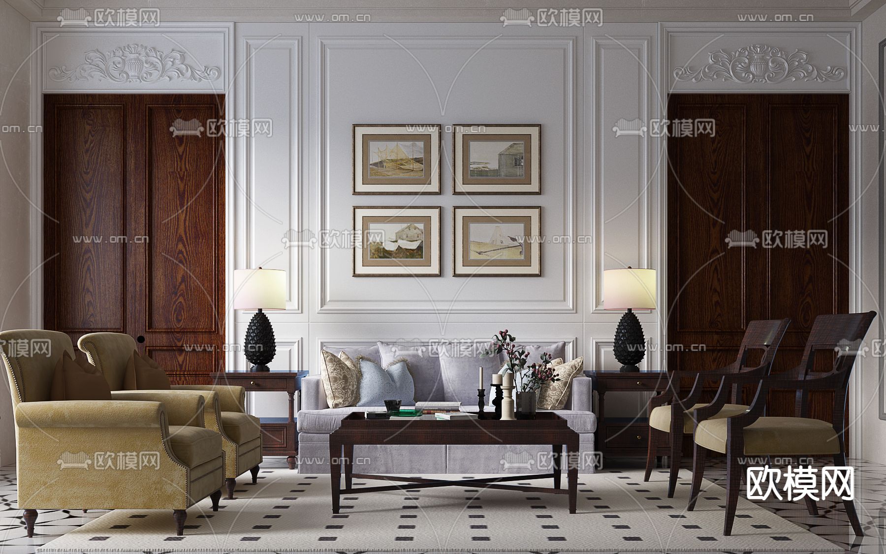 美式沙发3d模型下载