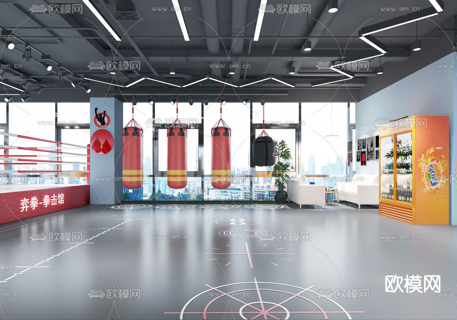 现代拳击馆3d模型下载（渲染图1）