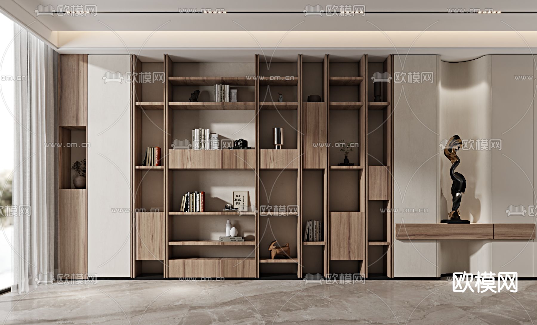 侘寂装饰柜 书柜3d模型下载