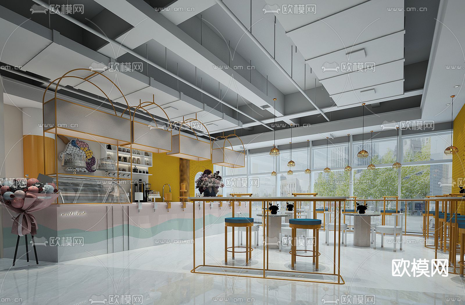 现代奶茶店 甜品店3d模型下载