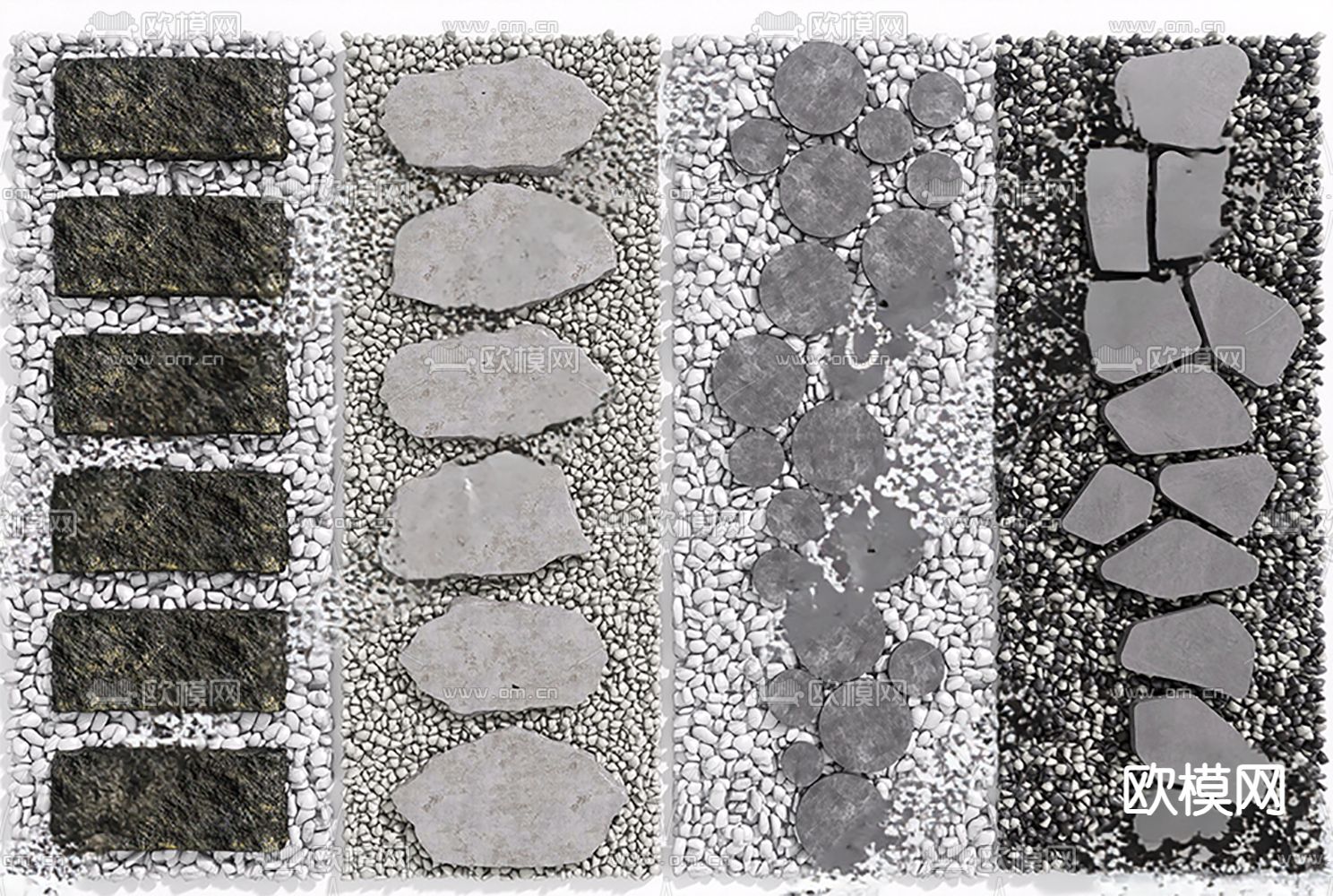 新中式青石板 汀步 石头3d模型下载