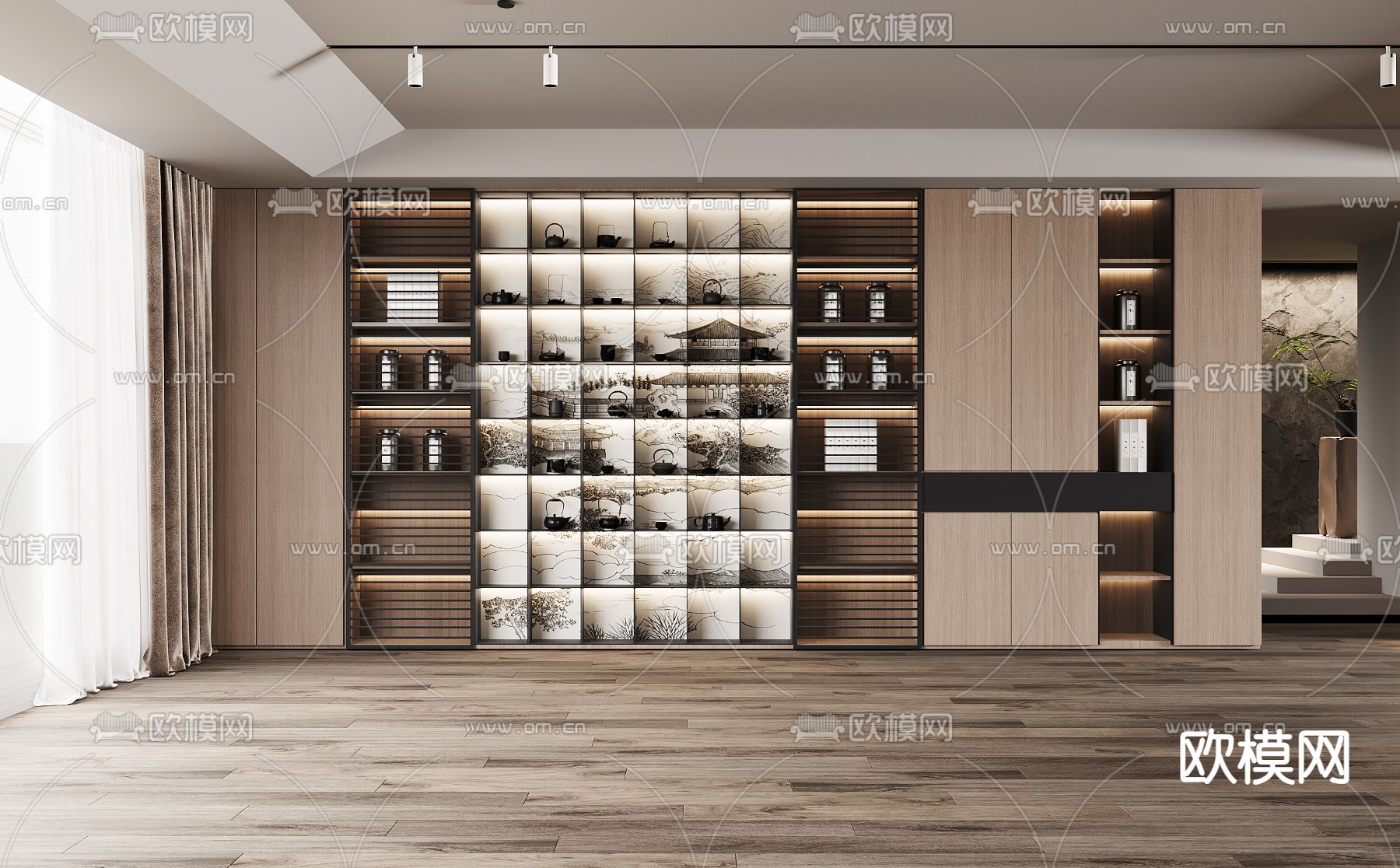 新中式茶柜 陈列柜3d模型下载