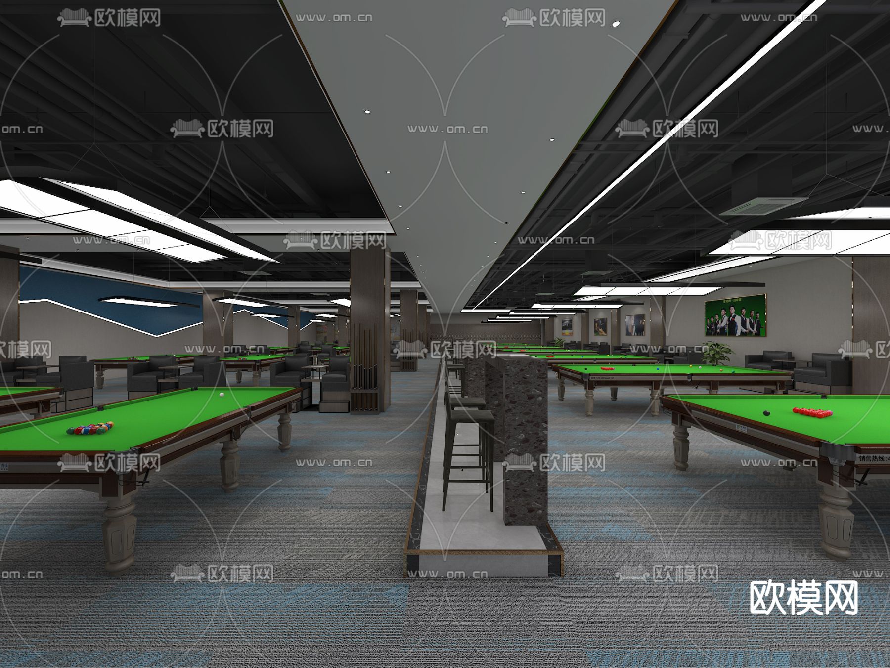 现代台球馆 台球厅3d模型下载（渲染图2）