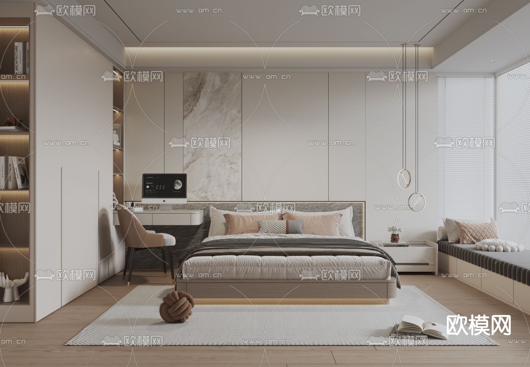 奶油风卧室 主卧3d模型下载