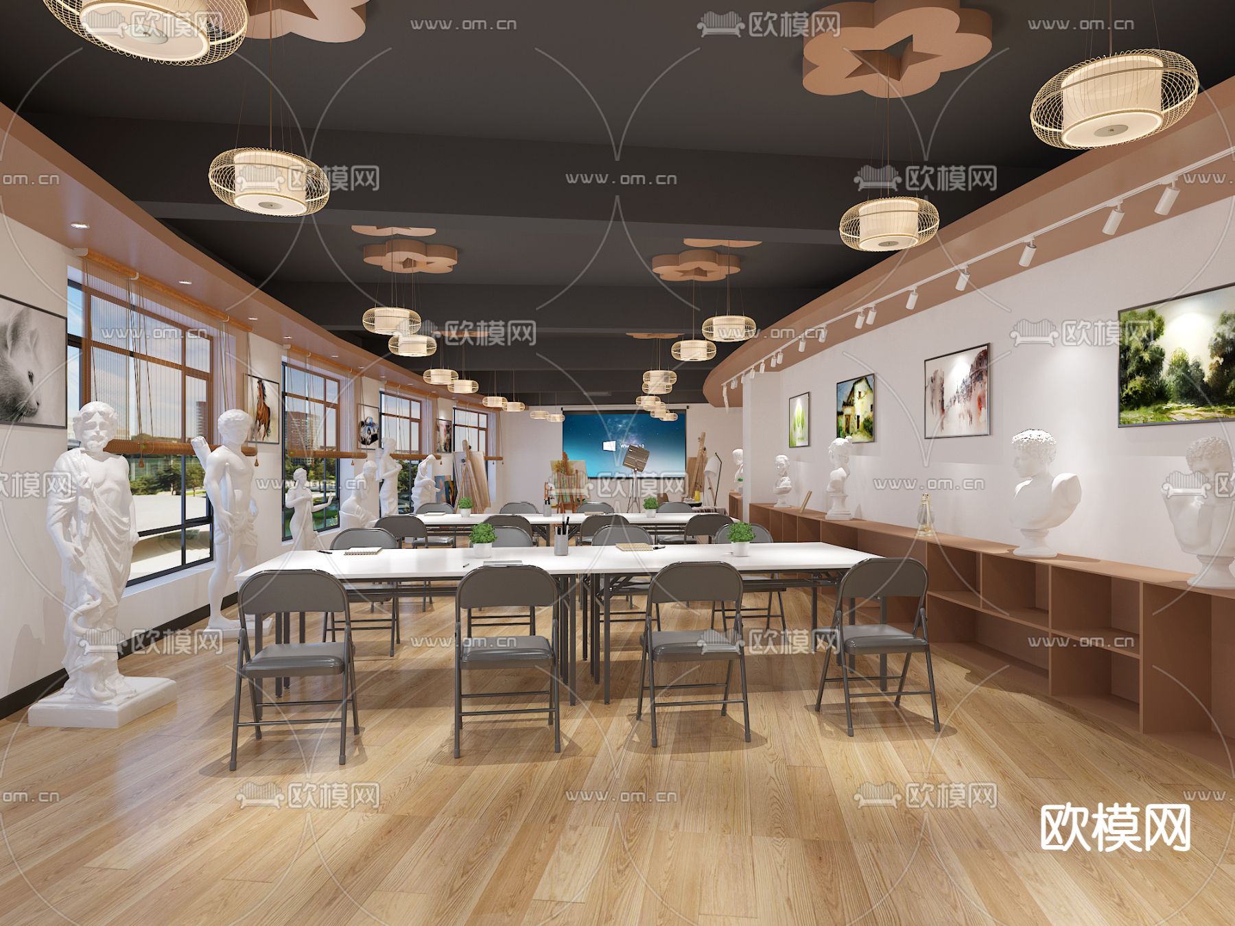 现代教室 画室3d模型下载（渲染图2）