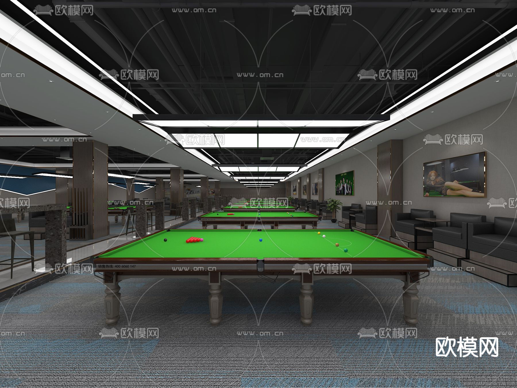 现代台球馆 台球厅3d模型下载（渲染图3）