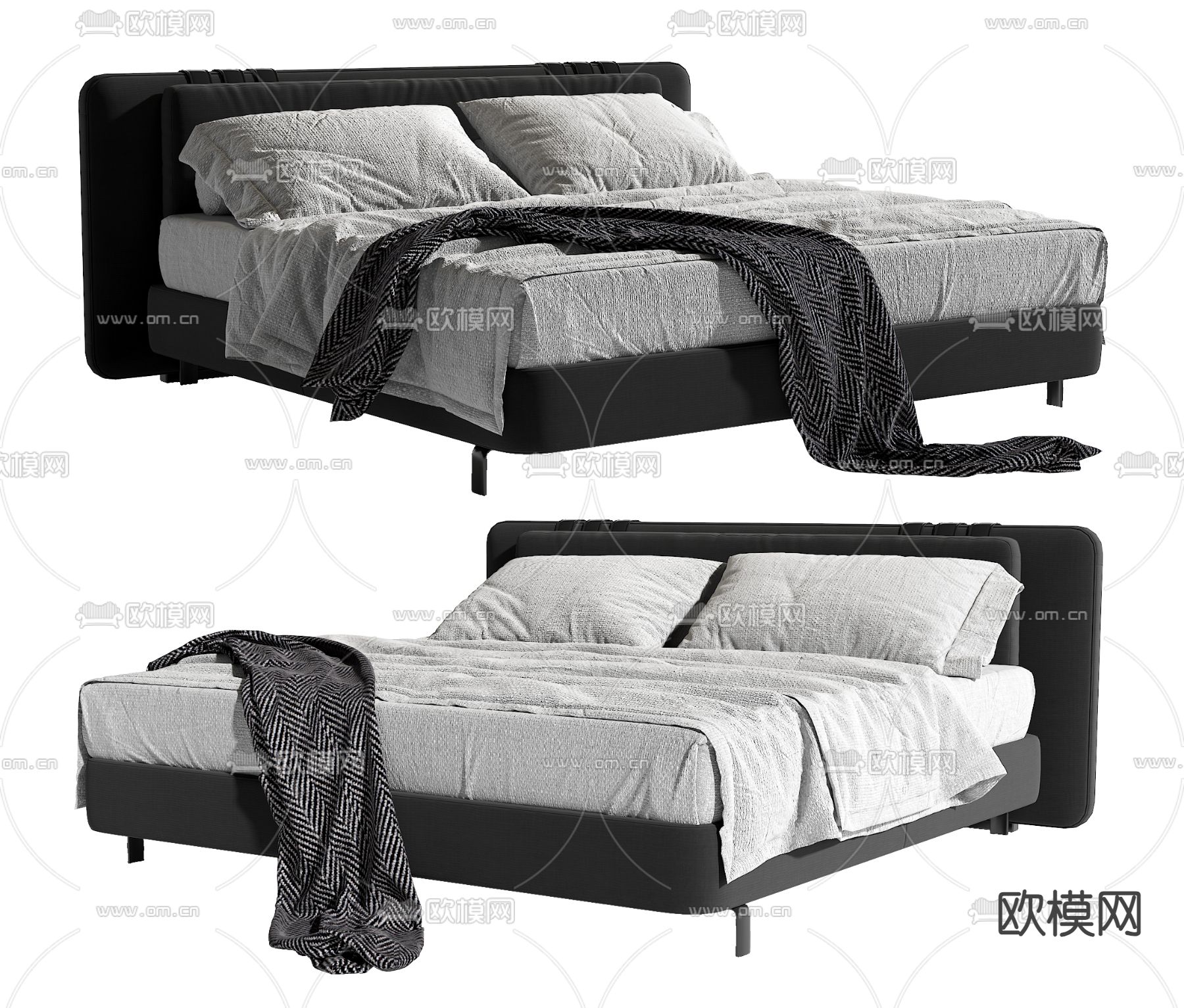 Minotti 现代双人床3d模型下载