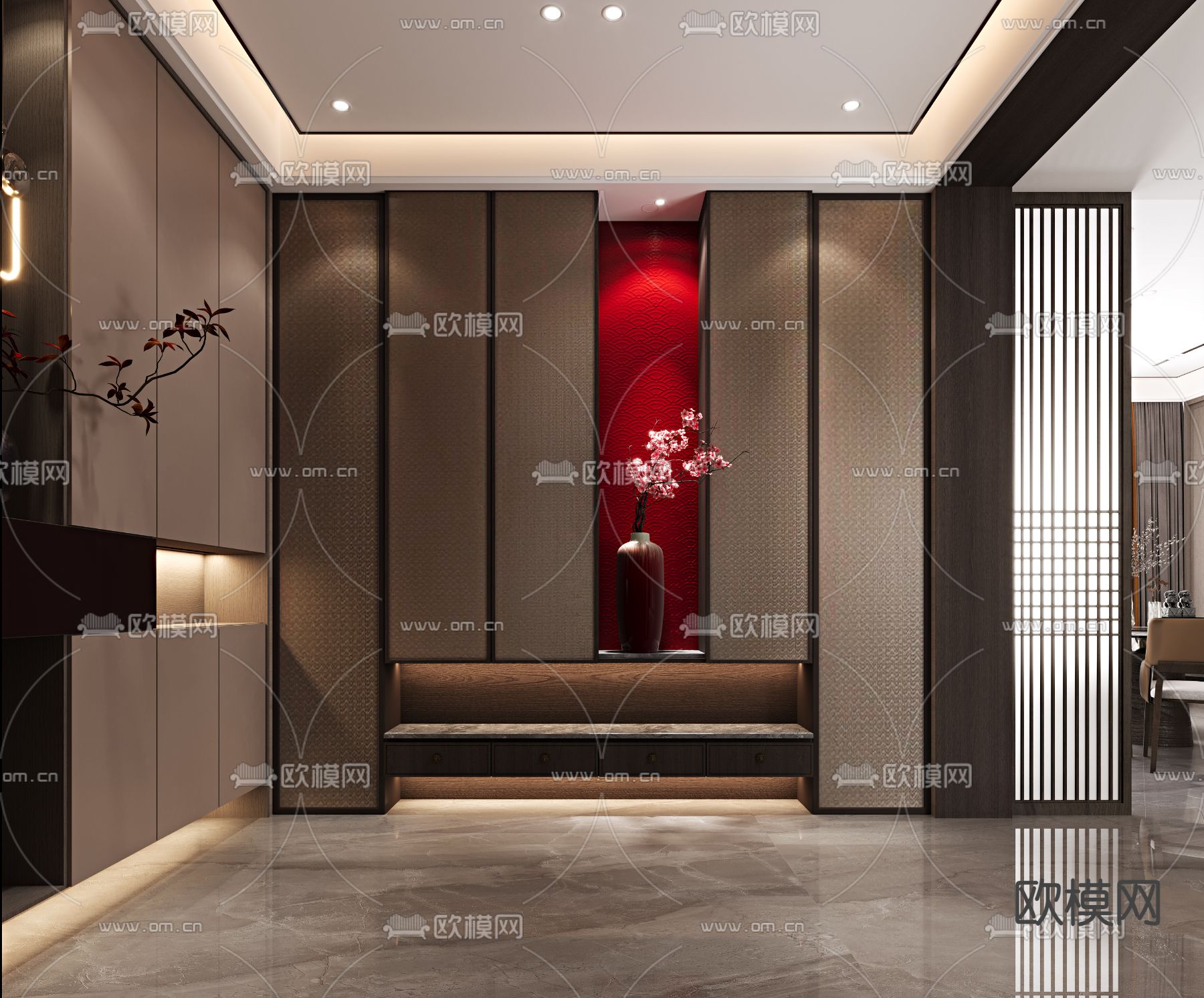 中式玄关 鞋柜3d模型下载