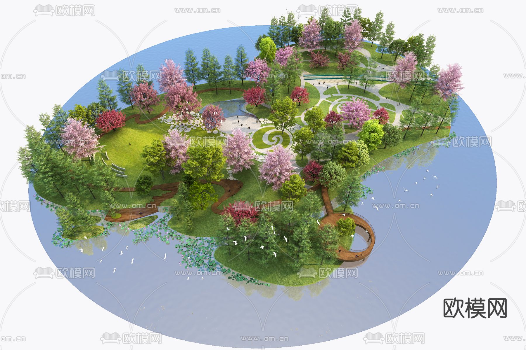 现代园林景观3d模型下载