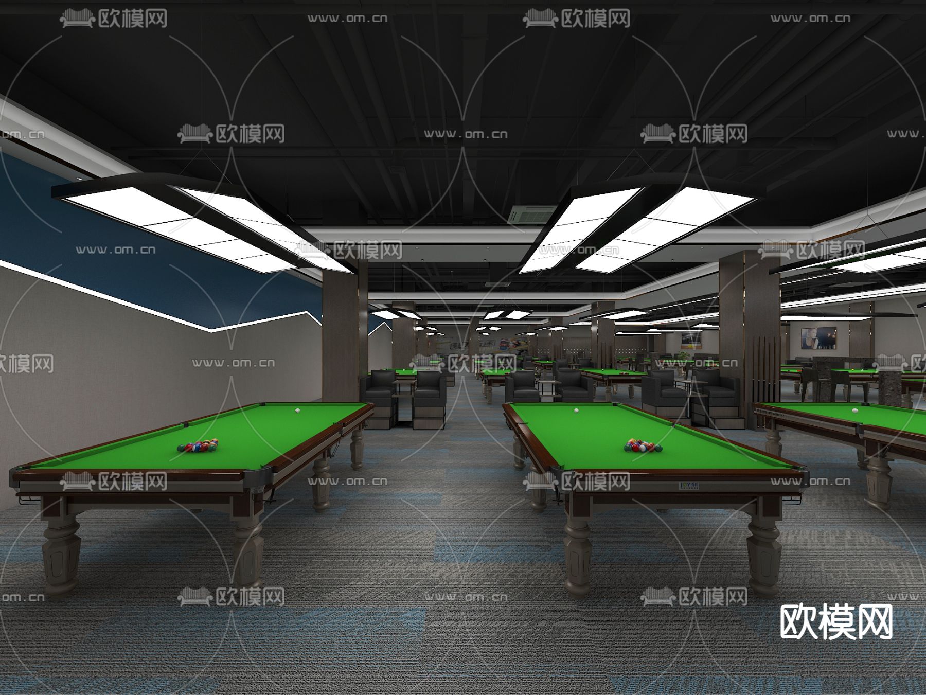 现代台球馆 台球厅3d模型下载（渲染图1）