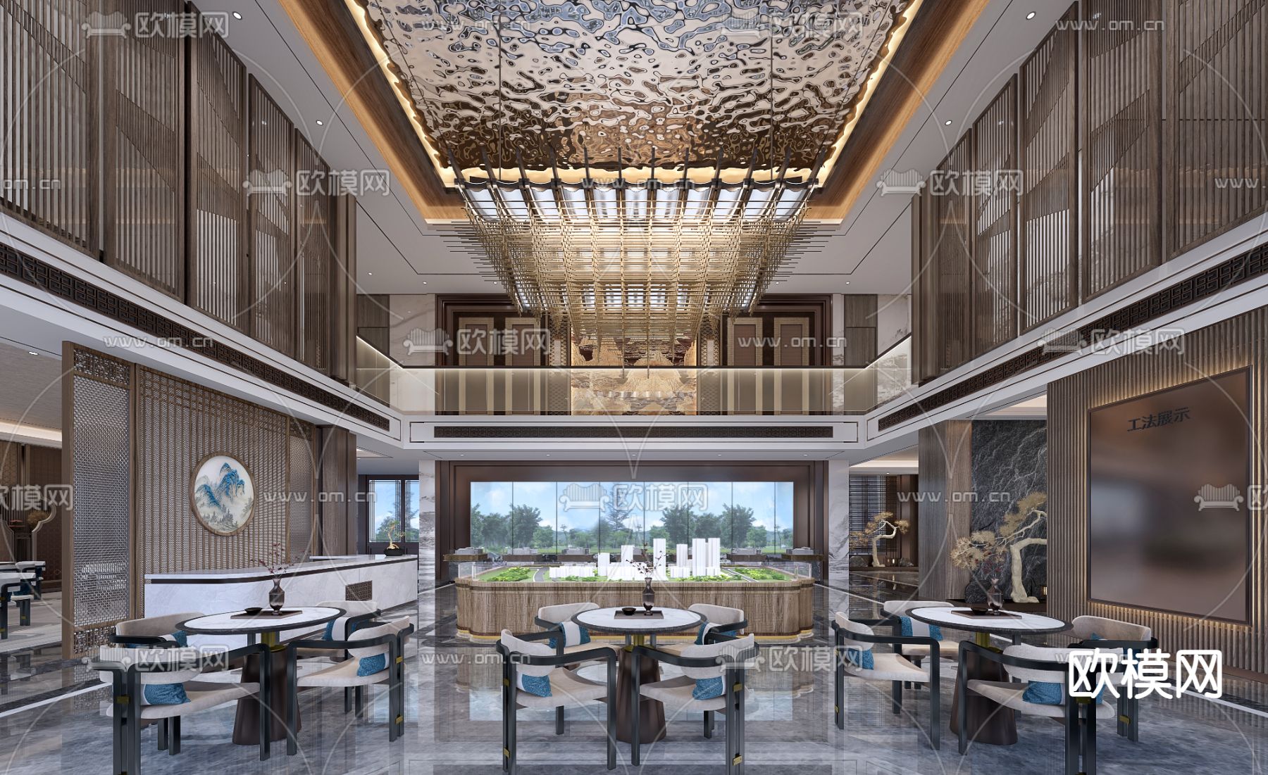 新中式售楼处 沙盘3d模型下载（渲染图2）