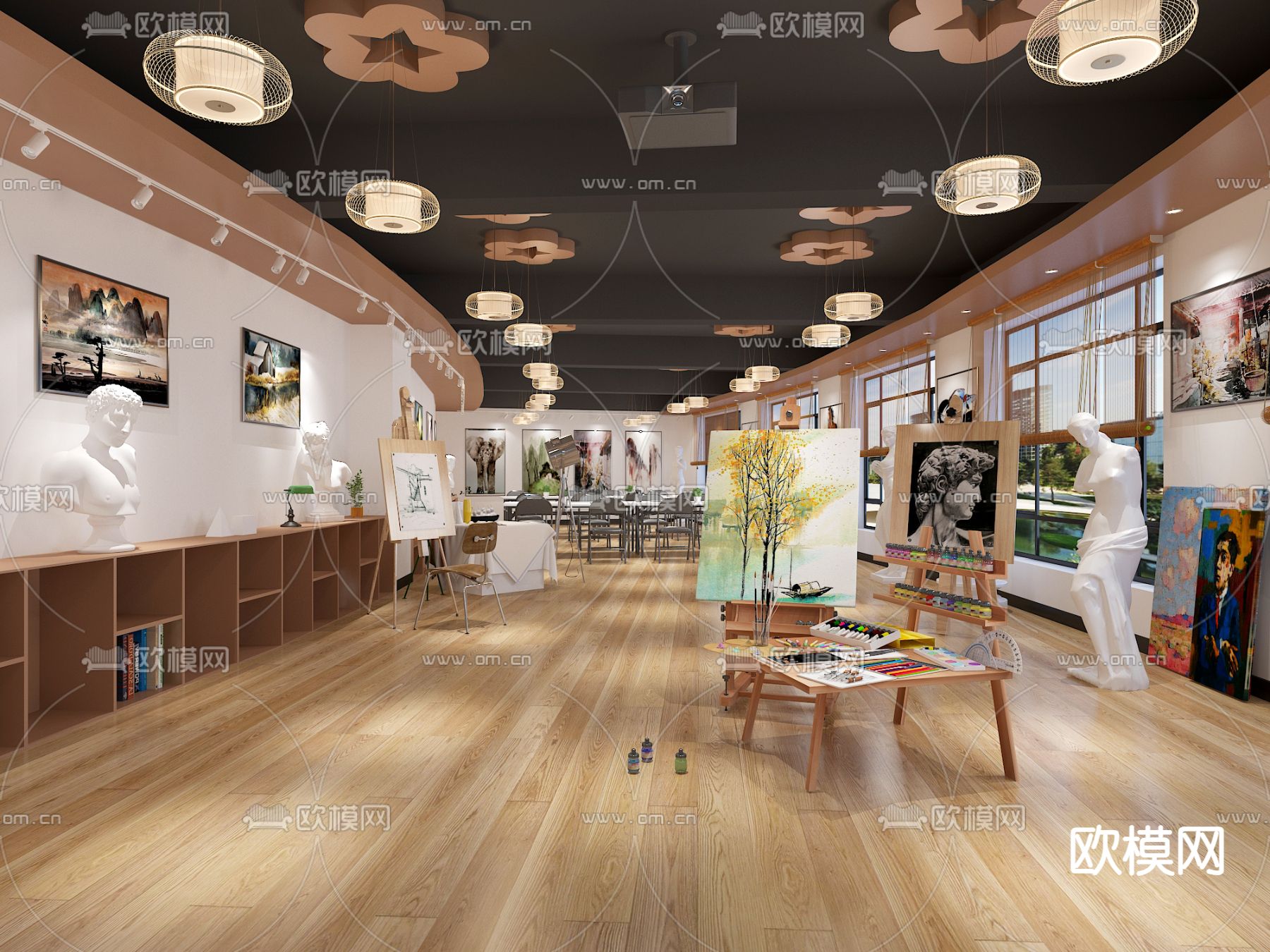 现代教室 画室3d模型下载（渲染图1）
