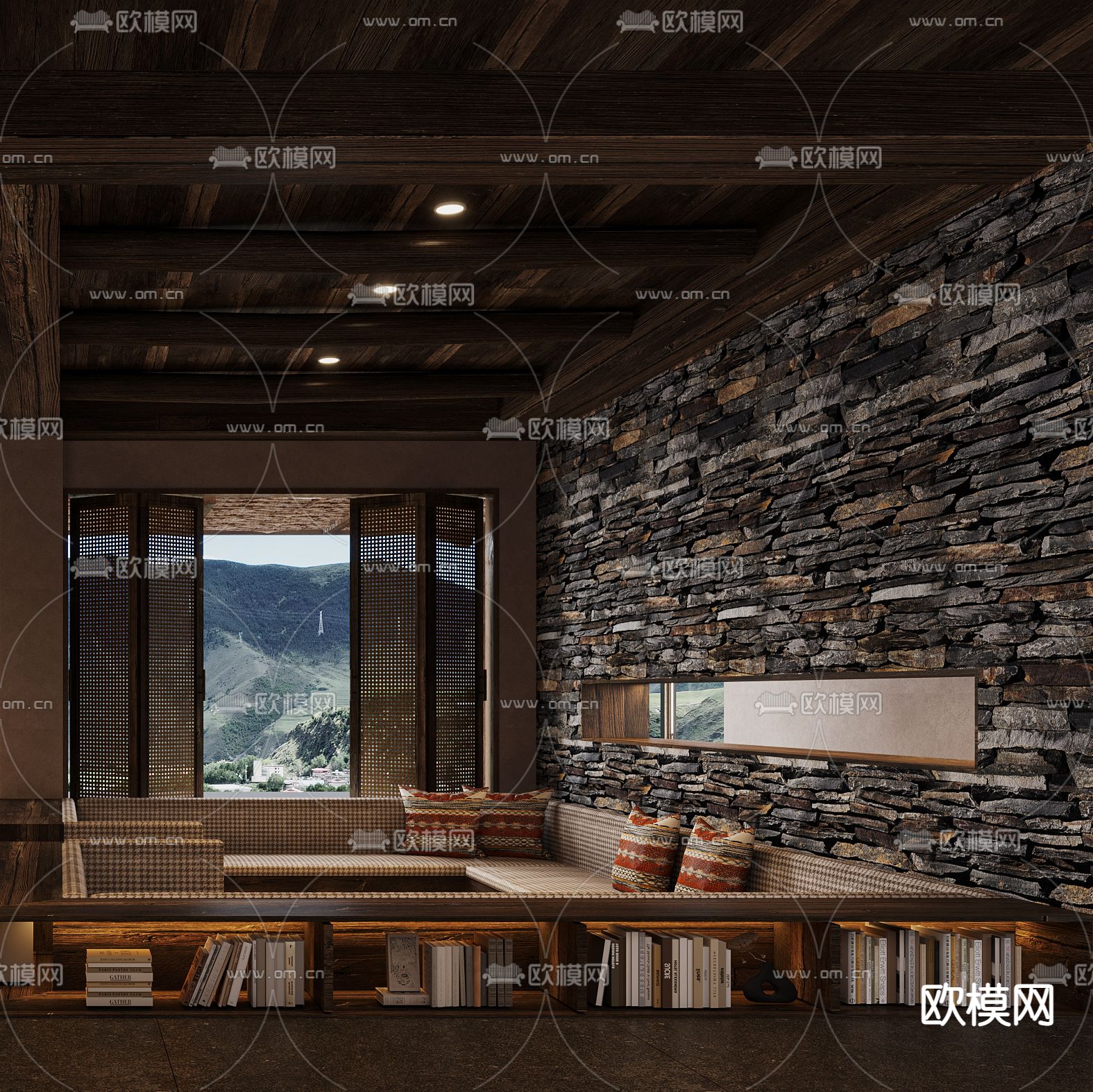 侘寂风民宿 客餐厅3d模型下载（渲染图2）