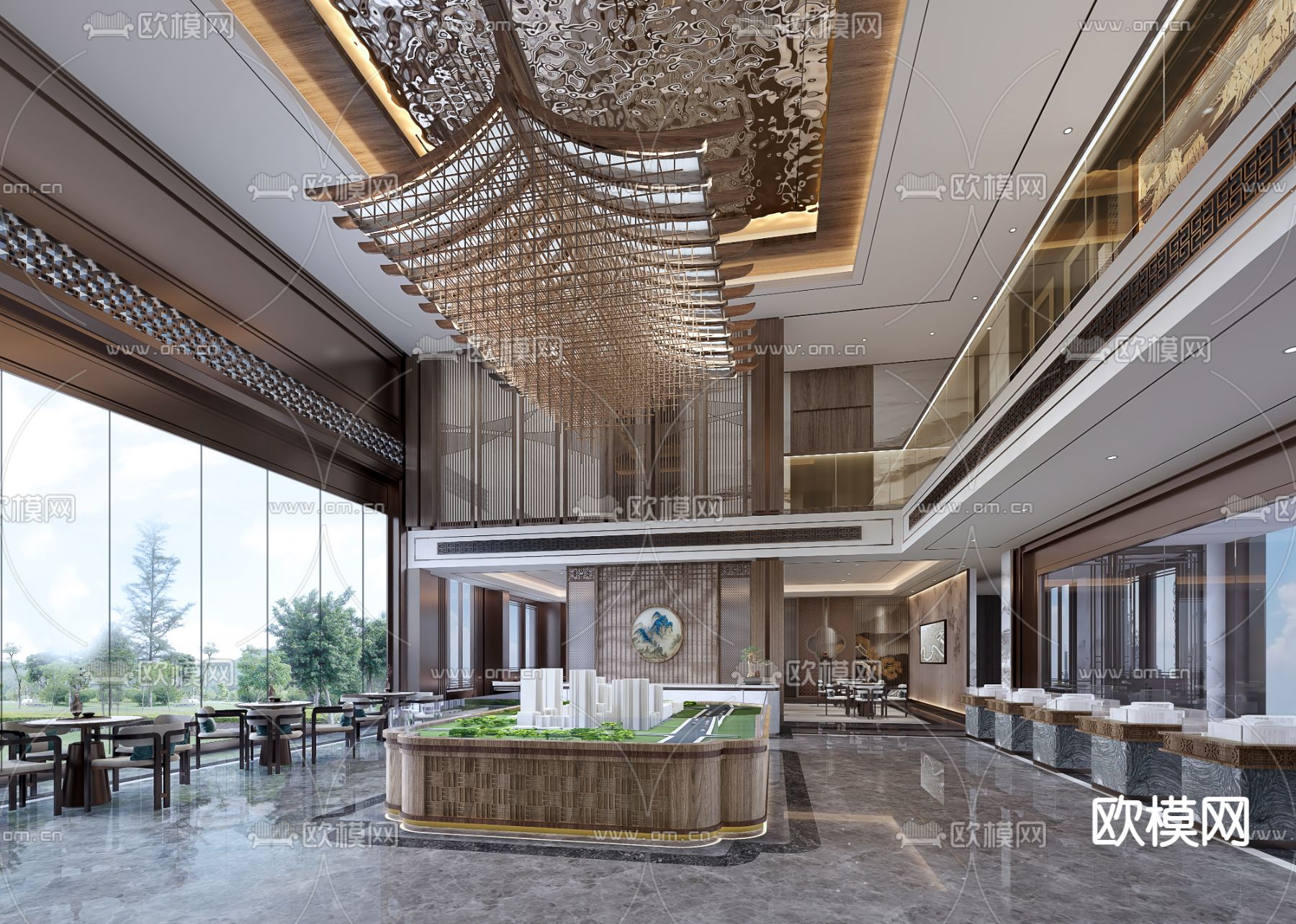 新中式售楼处 沙盘3d模型下载（渲染图1）