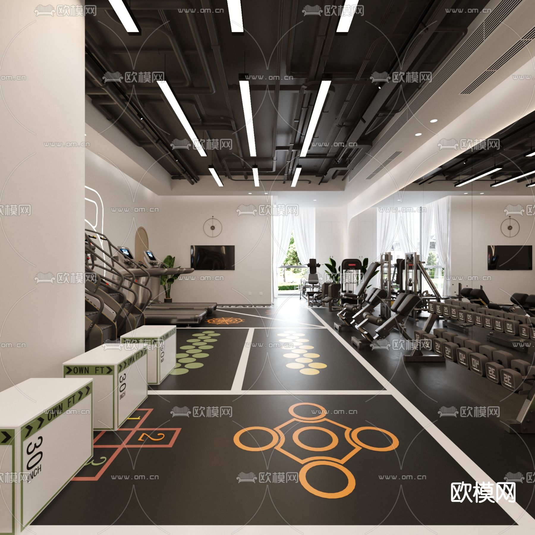 现代健身房3d模型下载（渲染图1）