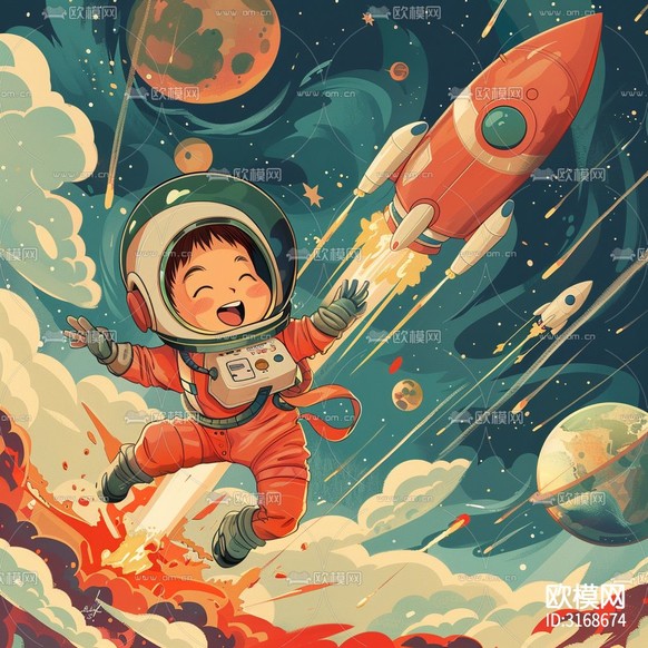 儿童房挂画 童话 儿童壁纸 宇航员画贴图下载
