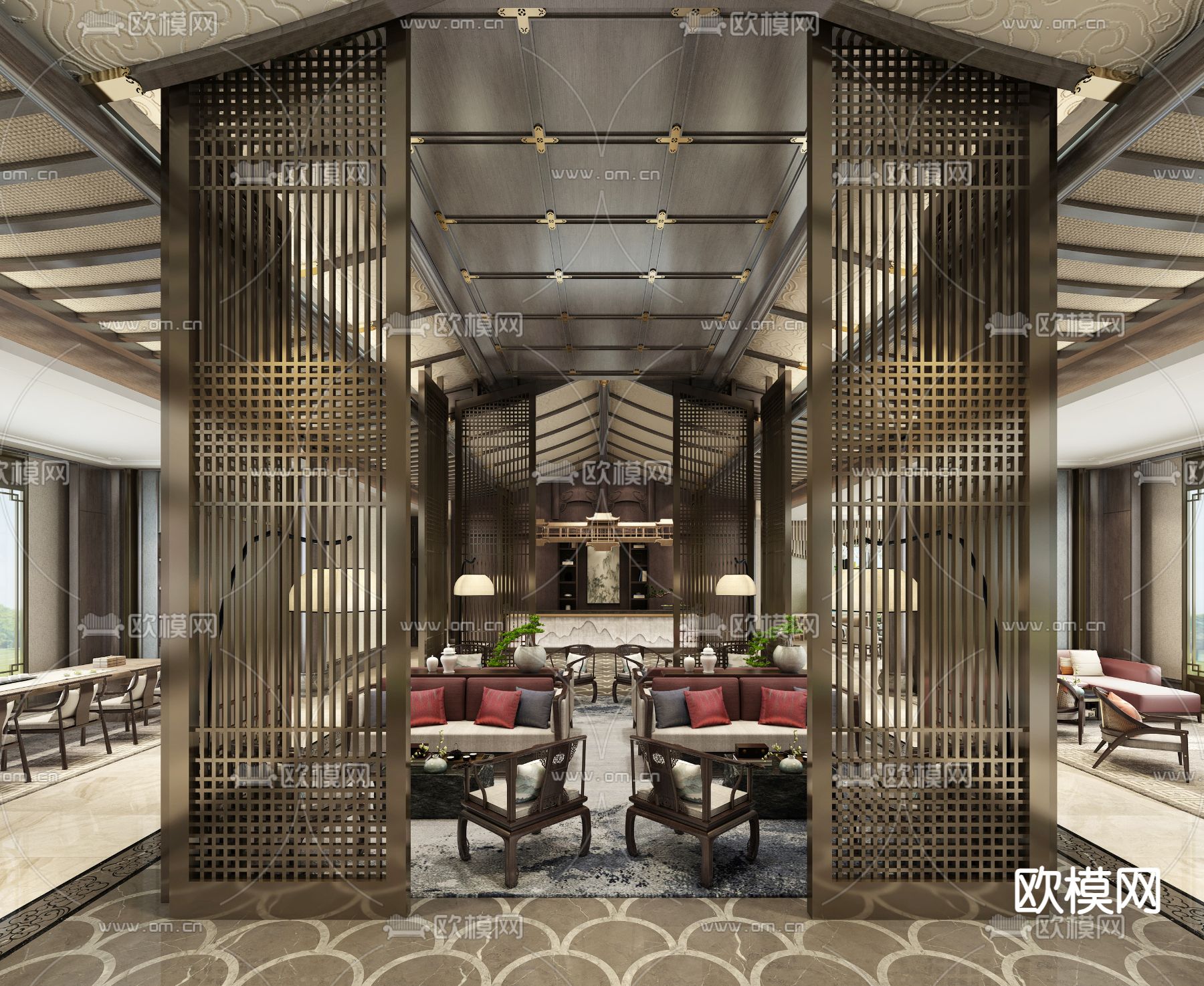 新中式售楼处 沙盘区3d模型下载（渲染图3）