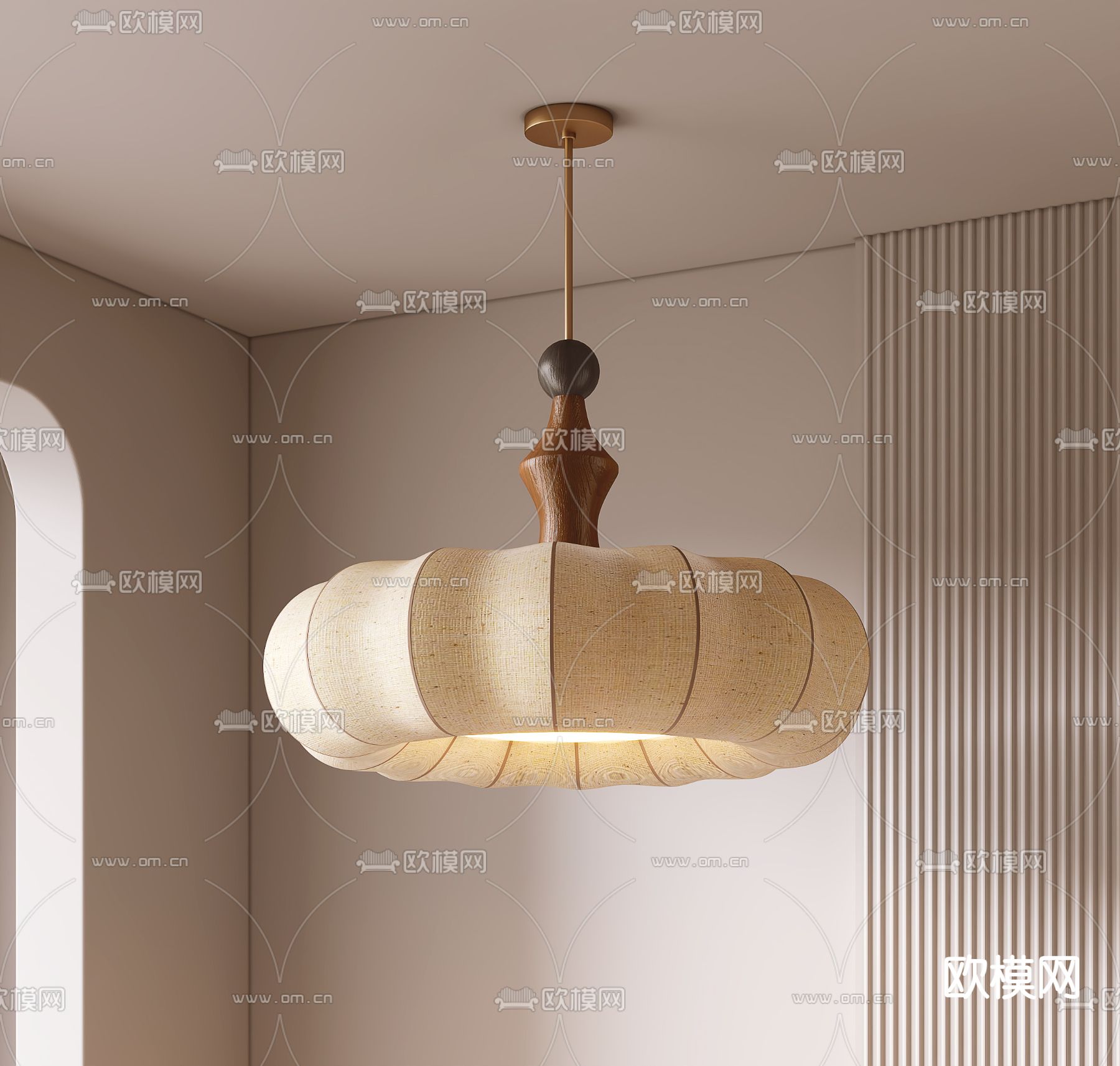 中古风吊灯 原木吊灯3d模型下载