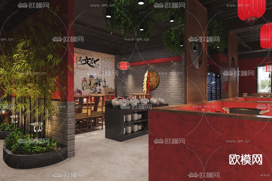 新中式火鍋店 火鍋餐廳3d模型下載(渲染圖5)