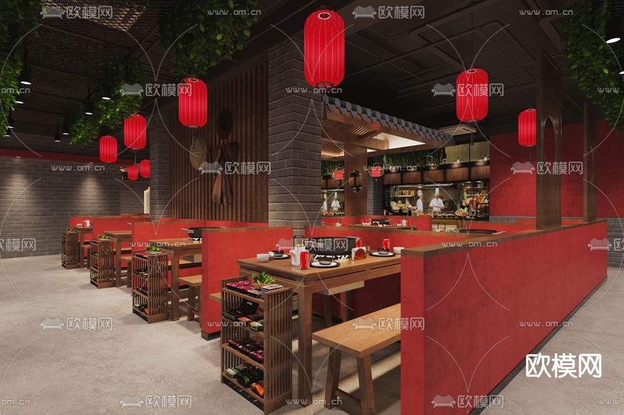 新中式火鍋店 火鍋餐廳3d模型下載(渲染圖3)