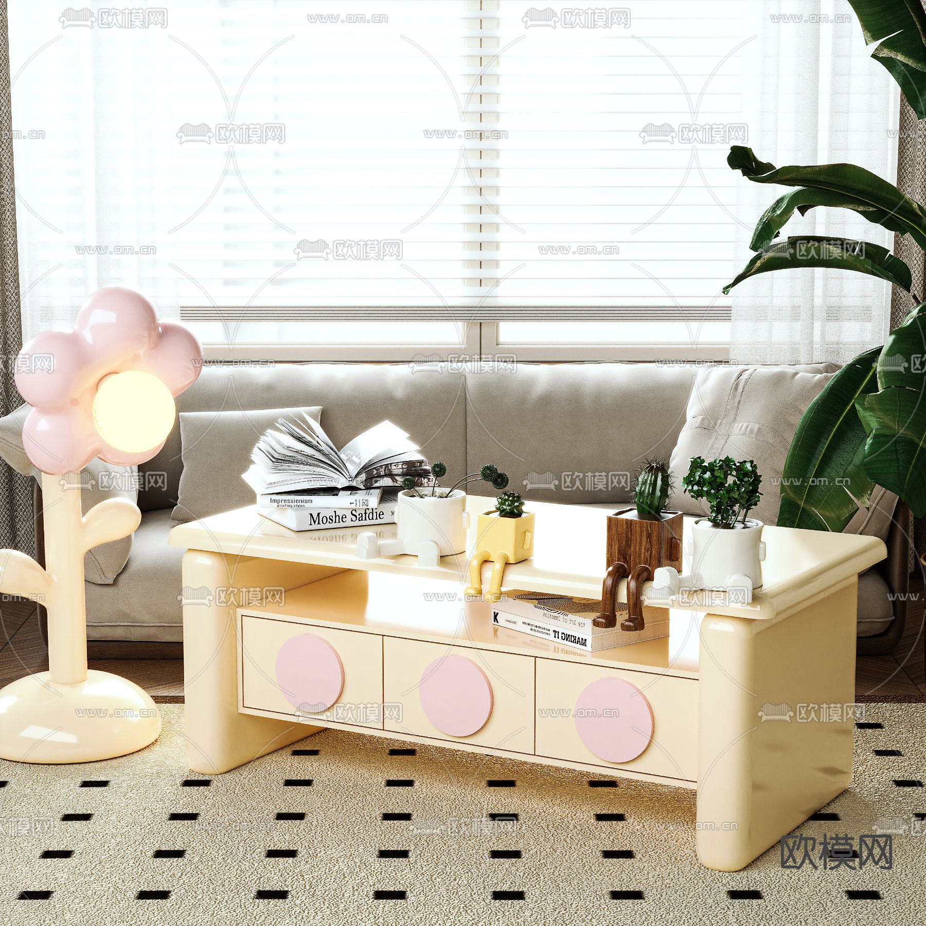 奶油风茶几3d模型下载