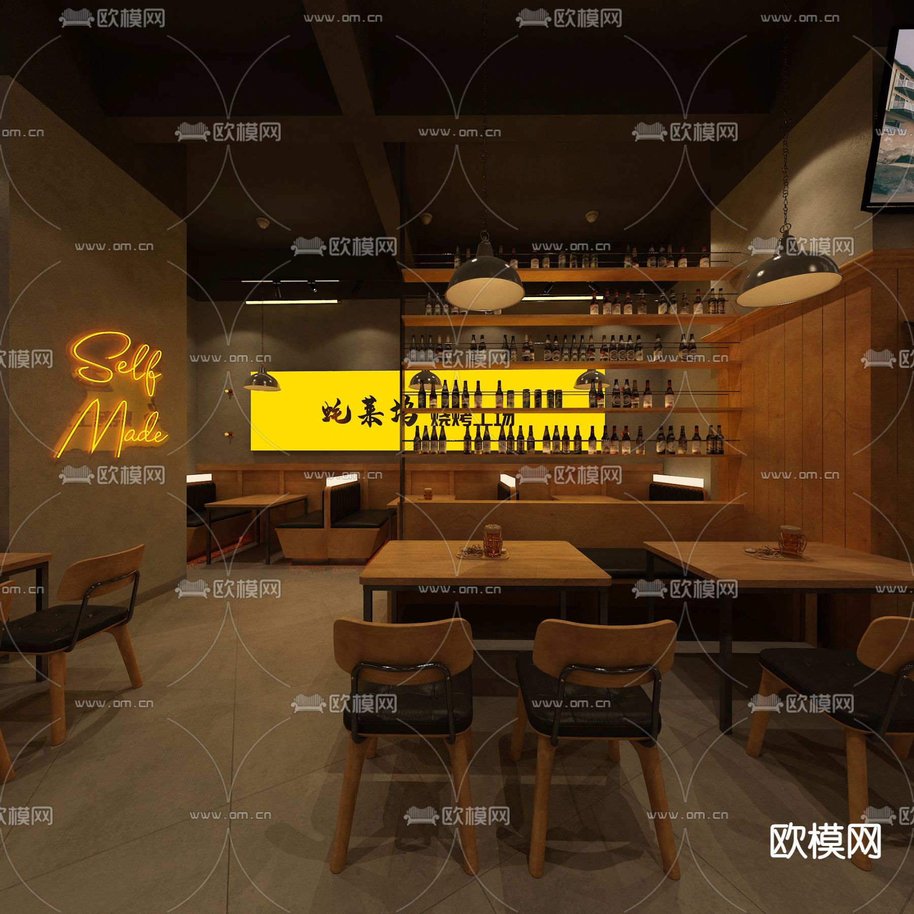 侘寂烧烤店 清吧3d模型下载（渲染图1）