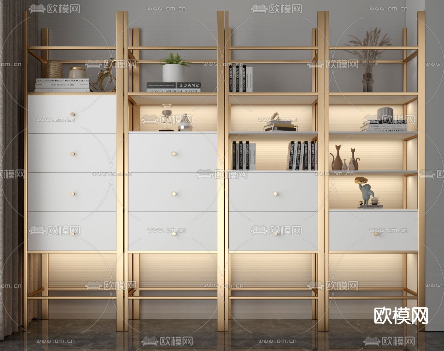 现代书柜 书架3d模型下载_ID15190096_3dmax免费模型-欧模网