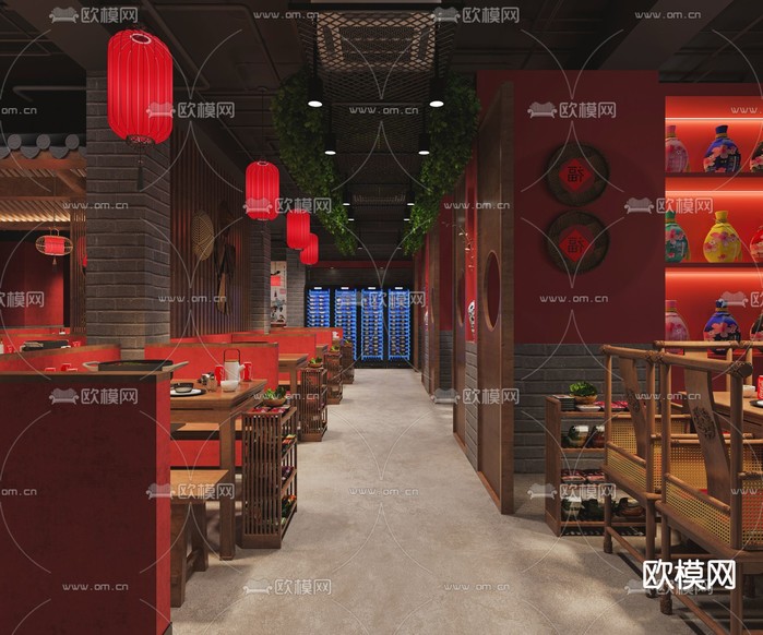 新中式火鍋店 火鍋餐廳3d模型下載(渲染圖1)