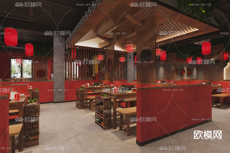 新中式火鍋店 火鍋餐廳3d模型下載(渲染圖4)