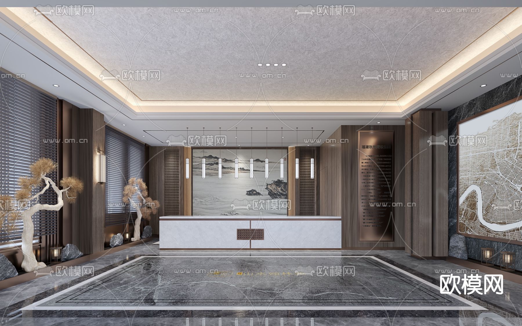 新中式售楼处 洽谈区3d模型下载（渲染图2）