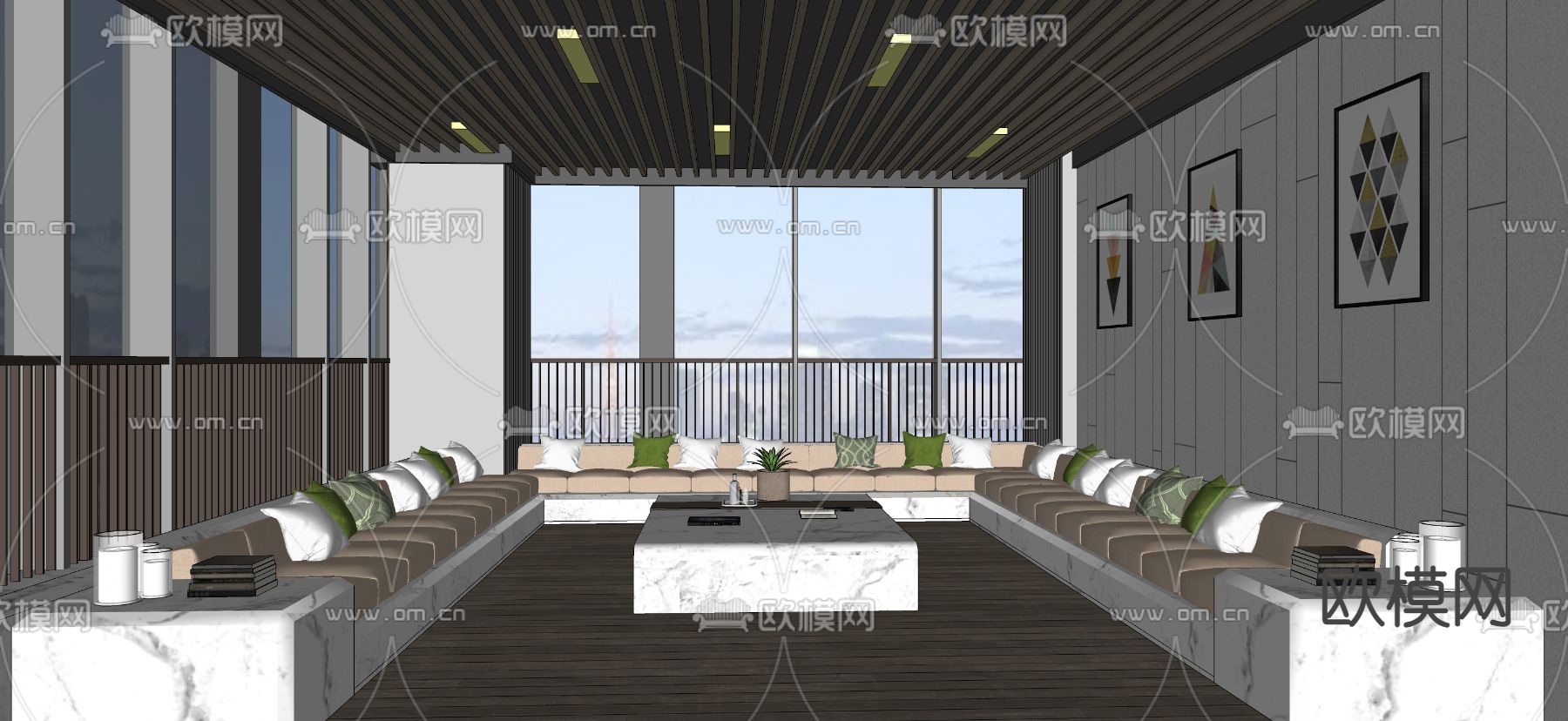 现代住宅区架空层 健身空间su模型下载（渲染图4）