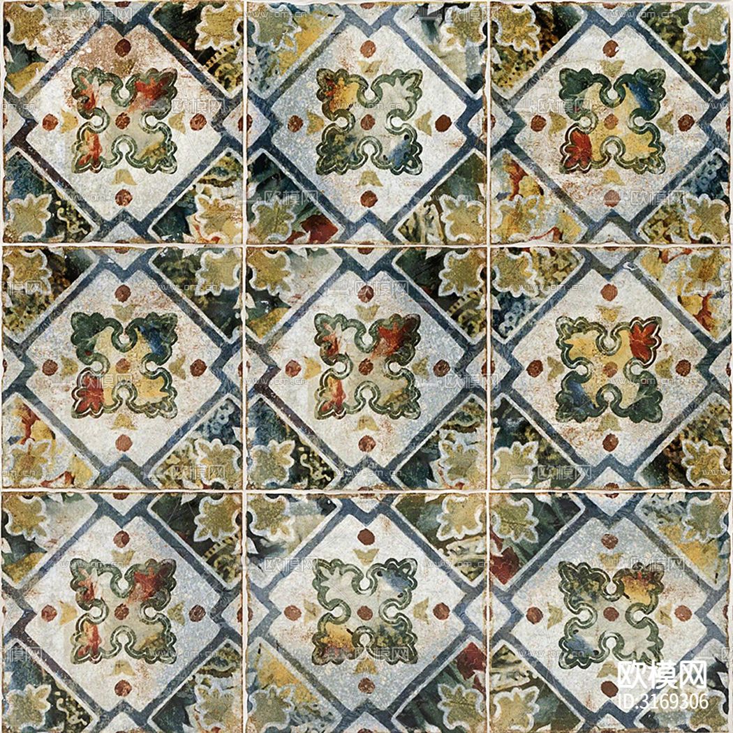 灰色做旧花砖贴图下载（渲染图3）