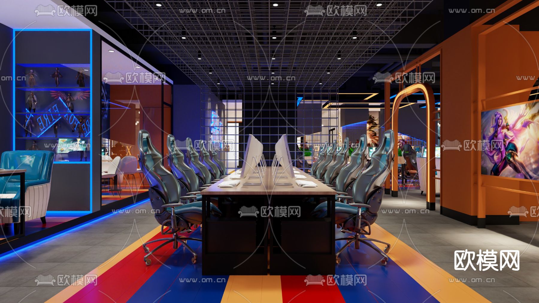 现代网咖 网吧3d模型下载（渲染图1）