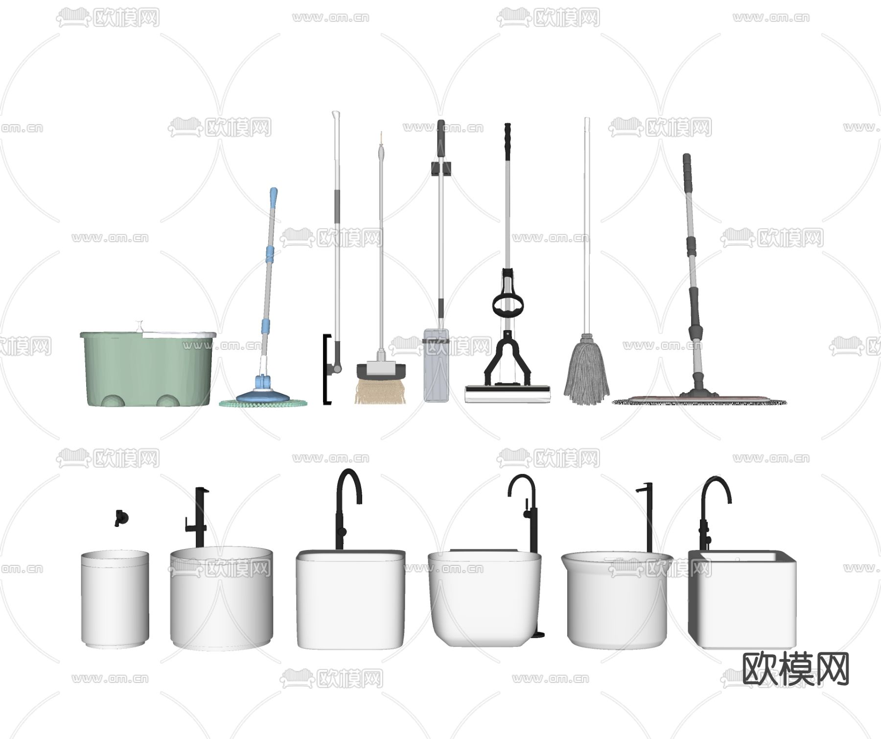 拖布池 拖布槽 拖把 拖布su模型下载（渲染图2）