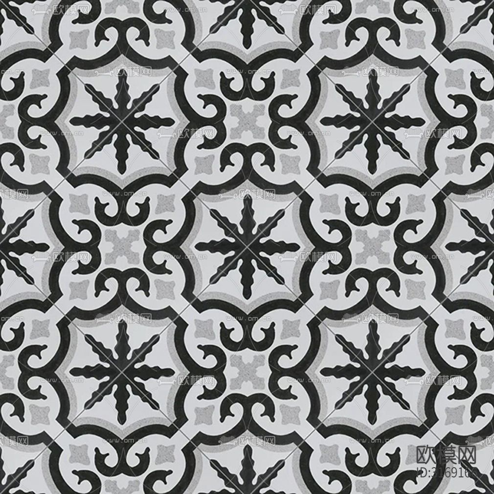 灰色欧式花砖贴图下载（渲染图2）